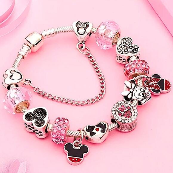Disney Jewelry - Mickey Minnie Mouse Disney Charm Bracelet Pandora Compatible